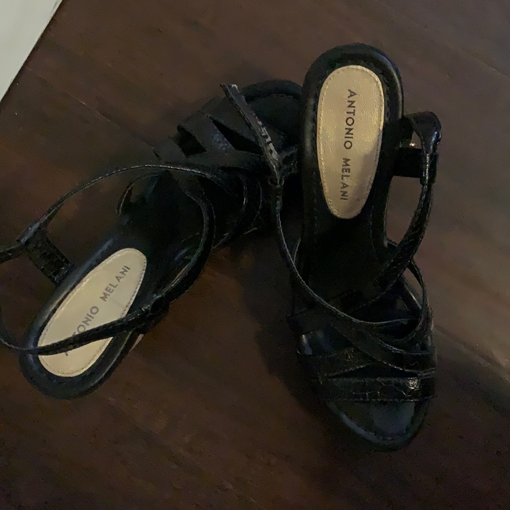 ANTONIO MELANI Leather & Cork Wedge Sandals Sz 6.5